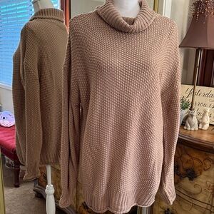 Oversized Beige Cowl Neck Sweater